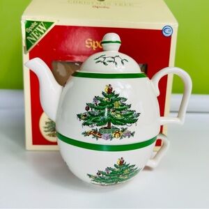 Spode Christmas Tree Cheer Tea For One Festive Holiday Tea Set & Original Box